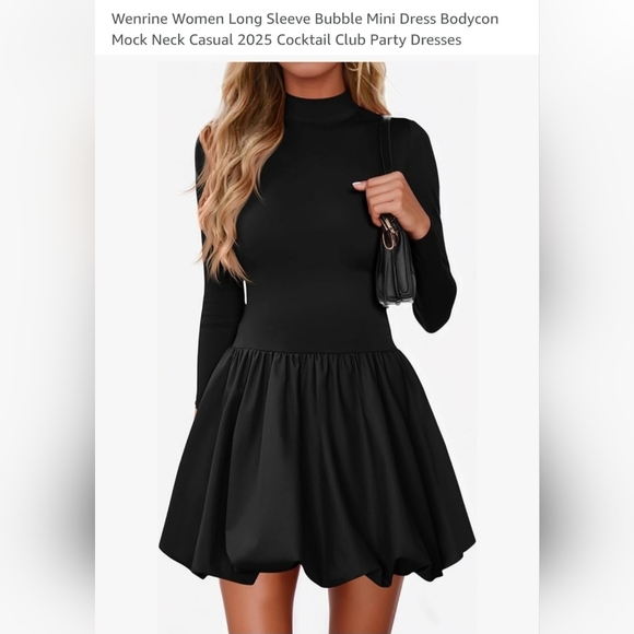 Dresses & Skirts - Black Fit and Flare Mock Neck Bubble Dress